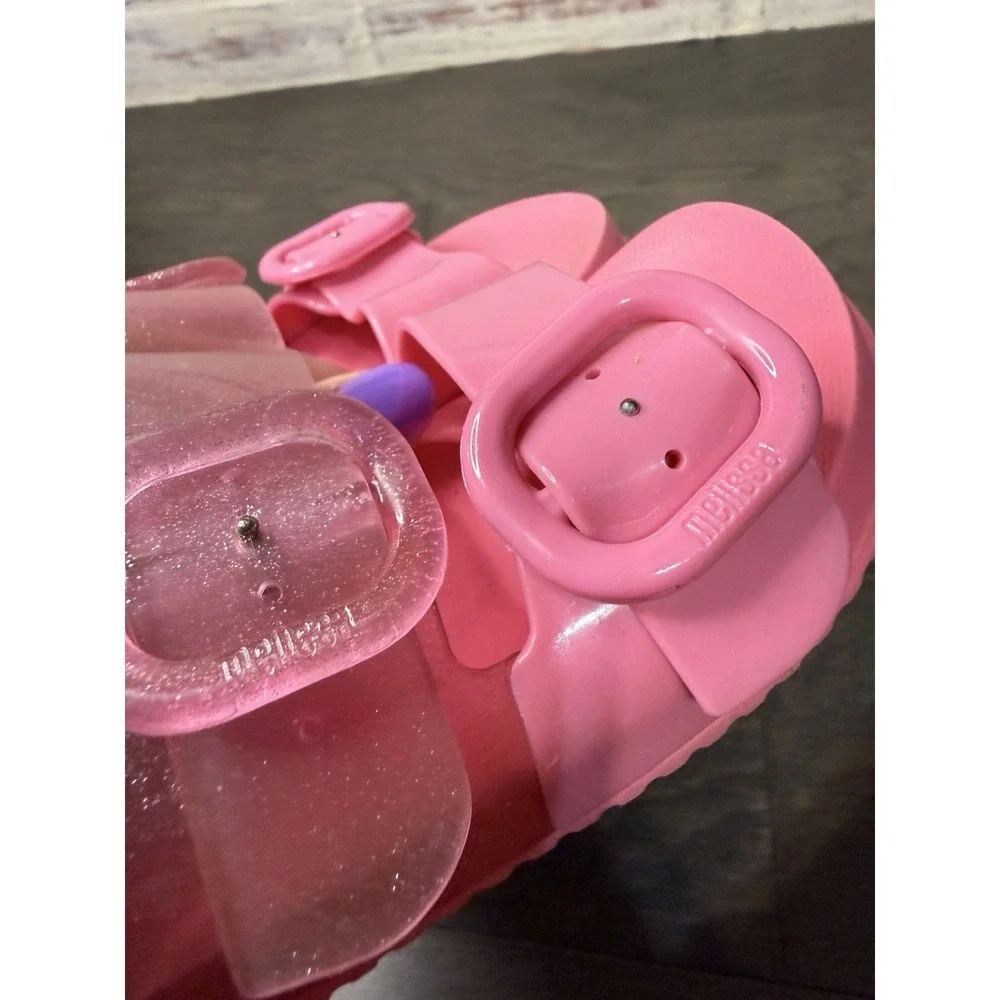 Mini Melissa Girls' Pink Strappy Sandals Slides Size 11 Cozy Slide
